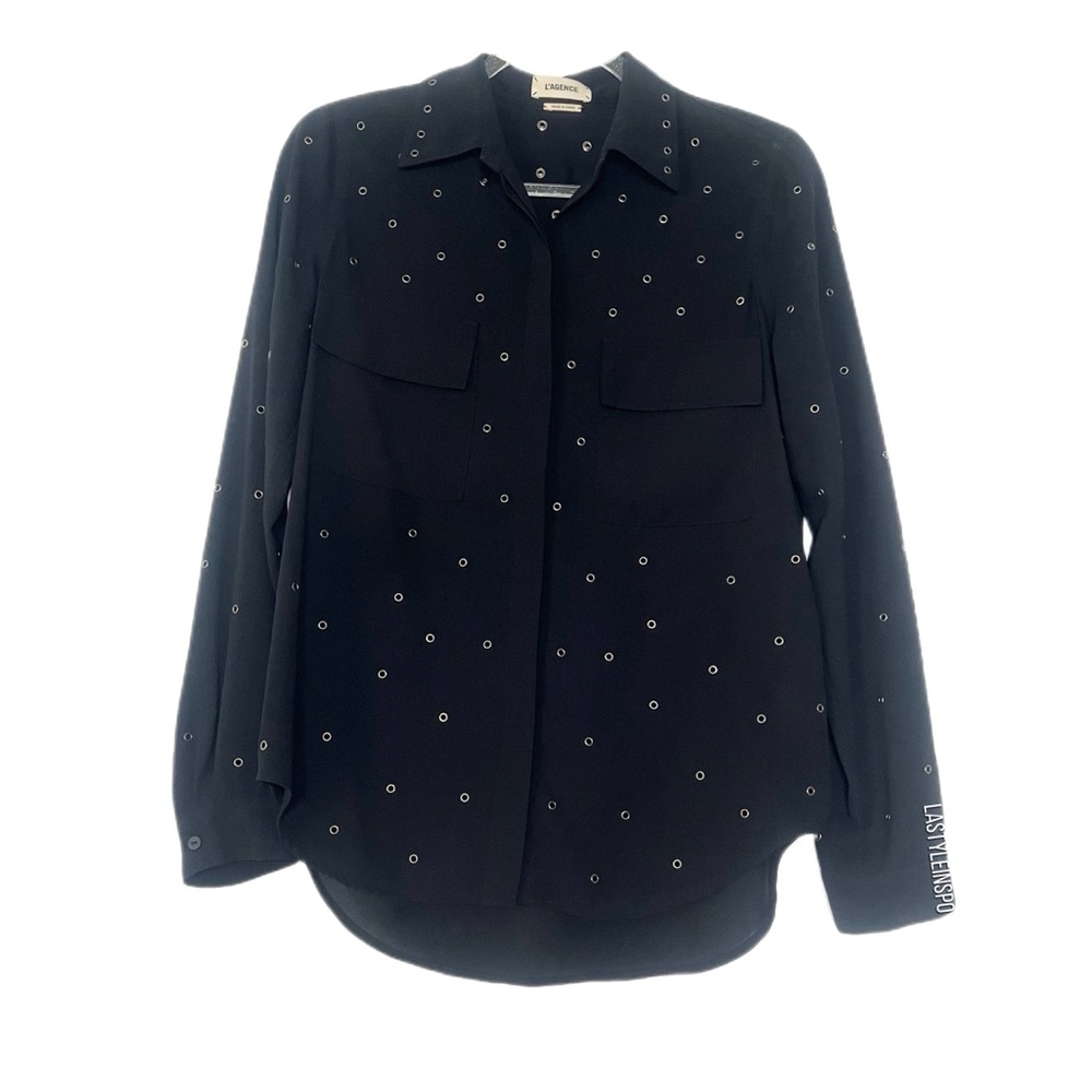 L’AGENCE Buttoned Embellished Black Shirt